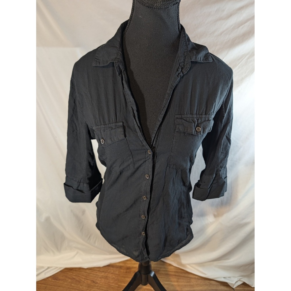 Standard James Perse Womens Black Cotton Collared Button-Up Size 2 M Flaw